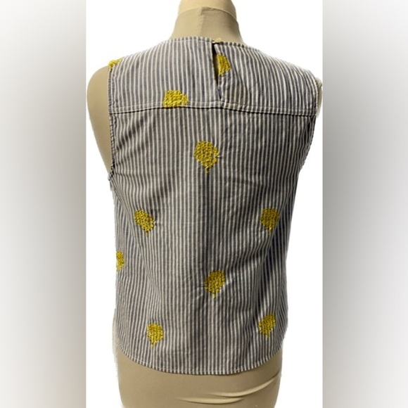 J. Crew blue striped, size 4, yellow pineapple embroidered, side tie tank. - Picture 3 of 13